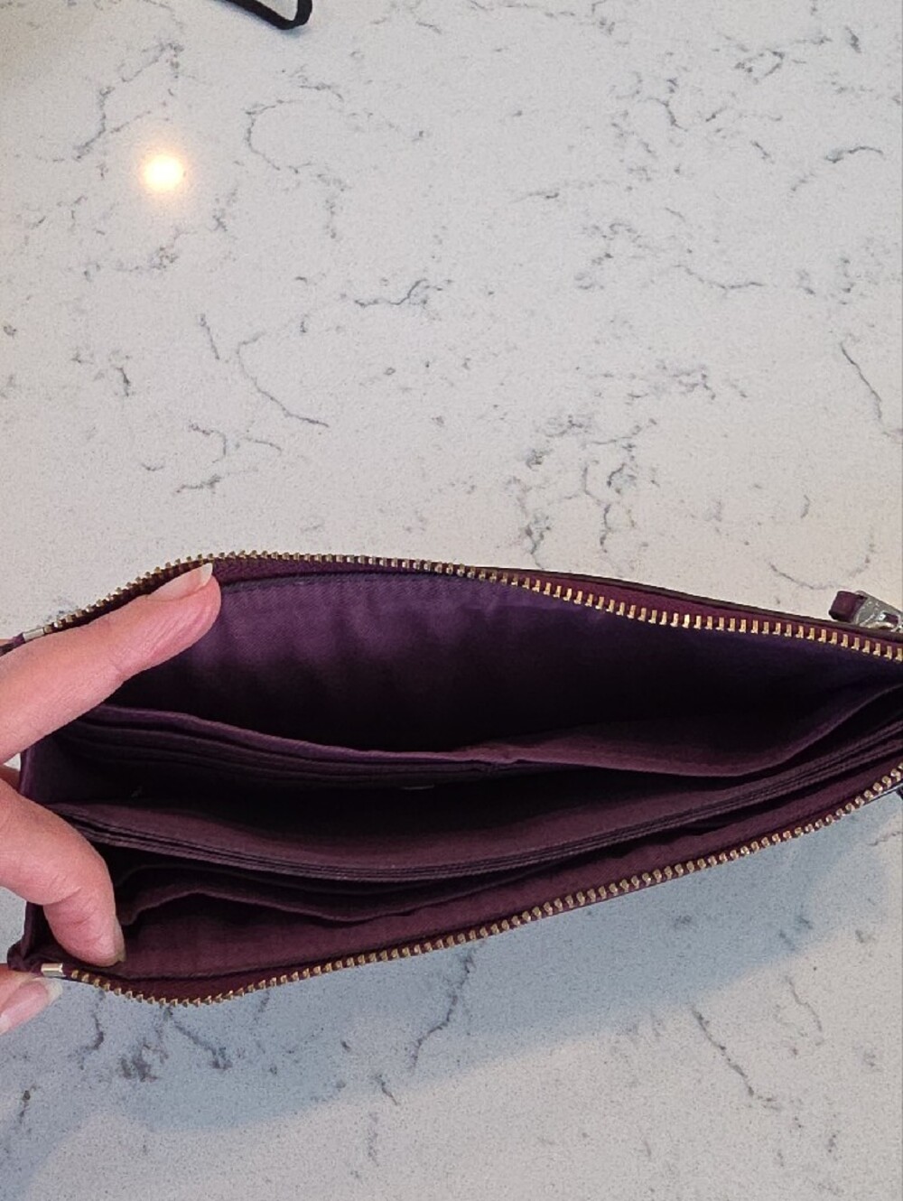 Coach Plum Floral Zip Wristlet with Gold Accents - Picture 4 of 7